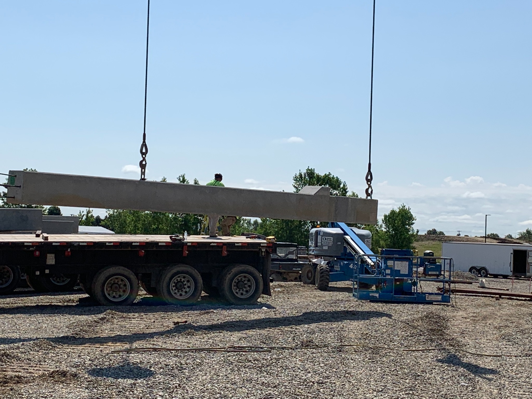 Precast column erection at a construction site